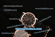 Vacheron Constantin Malte Miyota Quartz Rose Gold Case with Black Leather Bracelet Diamond Markers and Black Dial