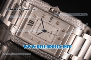 Cartier Tank Anglaise Miyota 9015 Automatic Steel Case/Bracelet with Silver Dial and Diamonds Markers - Diamonds Bezel