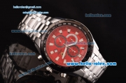 Ferrari Chrono Miyota OS20 Quartz Steel Case PVD Bezel with Steel Strap and Red Dial Stick Markers