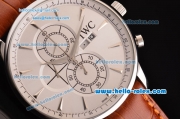 IWC Portuguese Chrono Japanese Miyota OS10 Quartz Stainless Steel Case with Brown Leather Strap and White Dial Stick Markers