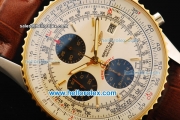 Breitling Navitimer Chronograph Swiss Valjoux 7750 Automatic Movement Steel Case with Gold Bezel and Brown Leather Strap