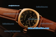 Panerai Luminor Marina Asia 6497 Manual Winding Rose Gold Case with Black Dial and Brown Leather Strap