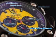 Ferrari Chrono Miyota OS20 Quartz Steel Case PVD Bezel with Black Rubber Strap and Yellow Dial