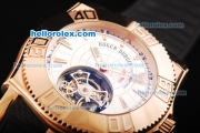 Roger Dubuis Easy Diver Tourbillon Manual Winding Movement Rose Gold Case with White Dial and Rubber Strap