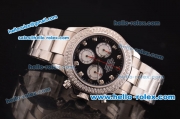 Rolex Daytona Swiss Valjoux 7750-SHG Automatic Steel Case/Strap with Double Row Diamond Bezel - Black Dial and Diamond Markers