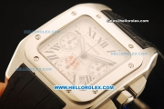 Cartier Santos 100 Swiss Valjoux 7753 Automatic Movement White Dial with Black Leather Strap