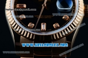 Rolex Day-Date Swiss ETA 2836 Automatic Rose Gold Case with Black Dial Diamonds Markers and Rose Gold Bracelet (BP)