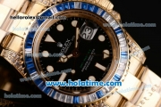 Rolex GMT Master II Asia 2813 Automatic Yellow Gold/Diamond Case with White Dot Markers and Diamond Bezel - ETA Coating