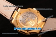 Patek Philippe Nautilus Miyota 9015 Automatic Yellow Gold Case Diamond Bezel with White Dial and Brown Leather Strap
