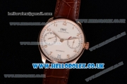 IWC Portuguese Clone IWC 52010 Automatic Rose Gold Case with White Dial Arabic Numeral Markers and Brown Leather Strap - 1:1 Original (ZF)