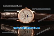 Vacheron Constantin Patrimony Perpetual Calendar Clone Original Automatic Rose Gold Case with White Dial and Black Leather Strap - (AAAF)