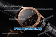 Patek Philippe Calatrava Miyota 9015 Automatic Rose Gold Case with Black Dial and Diamonds Markers Black Leather Strap