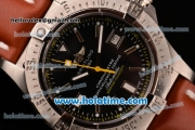 Breitling Avenger Seawolf Swiss ETA 2836 Automatic Stainless Steel Case with Brown Leather Bracelet Stick Markers and Black Dial