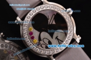 Chopard Happy Sport - Mickey Swiss Quartz Stainless Steel Case Diamond Bezel with Grey Leather Strap and Mickey Dial