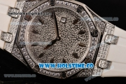 Audemars Piguet Royal Oak Lady Swiss Quartz Steel/Diamonds Case with White Rubber Strap and Diamonds Dial (EF)