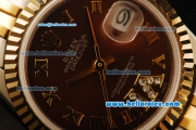 Rolex Datejust Automatic Movement ETA Coating Case with Brown Dial and Gold Bezel