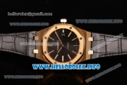 Audemars Piguet Royal Oak 41 Clone AP Calibre 3120 Automatic Yellow Gold Case with Black Dial Stick Markers and Black Leather Strap (BP)