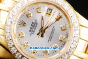 Rolex Datejust Oyster Perpetual Automatic Full Rose Gold with Diamond Bezel,White Dial and Diamond Marking-Lady Size