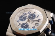 Audemars Piguet Royal Oak Offshore Run 12 Sec Swiss Valjoux 7750 Chronograph Movement Steel Case with White Dial and Blue Numeral Marker-Blue Leather Strap