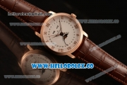 BlancPain Villeret Moonphase & Complete Calendar Miyota 9015 Automatic Rose Gold Case with White Dial Brown Leather Strap and Roman Numeral Markers (AAAF)