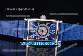 Franck Muller Long Island Las Vegas Asia 2813 Automatic Steel Case with Blue Dial Arabic Numeral Markers and Blue Leather Strap