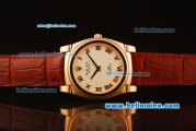 Rolex Cellini Swiss Quartz Rose Gold Case with White Dial and Brown Leather Strap-Roman Markers