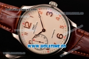 IWC Portugieser Hand-Wound Asia 6497 Manual Winding Steel Case with White Dial Brown Leather Strap and Rose Gold Arabic Numeral Markers
