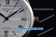 Longines Master Swiss ETA 2824 Automatic Steel Case with White Dial Roman Numeral Markers and Black Leather Strap (AAAF)