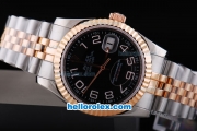Rolex Datejust Oyster Perpetual Automatic Rose Gold Bezel with Black Dial and White Number Marking-Small Calendar
