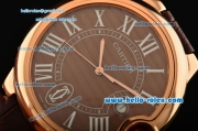 Cartier Ballon Bleu De Swiss ETA 2836 Automatic Rose Gold Case/Bezel with Brown Leather Strap Brown Dial Roman Markers