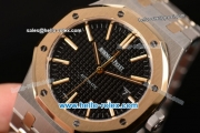 Audemars Piguet Royal Oak Swiss ETA 2824 Automatic Two Tone Case with Two Tone Strap and Black Grid Dial - 1:1 Original