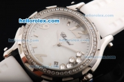 Chopard Happy Sport Quartz Movement White Dial with Diamond Bezel and White Rubber Strap-Lady Model