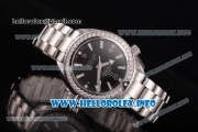 Omega Planet Ocean 46 MM Clone Omega 8500 Automatic Steel Case/Bracelet with Black Dial and Stick Markers - Diamonds Bezel (KW)