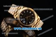 Rolex Day-Date Swiss ETA 2836 Automatic Yellow Gold Case/Bracelet with Black Dial and Stick Markers (BP)