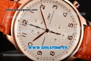 IWC Portuguese Chrono Miyota Quartz Rose Gold Case with Orange Leather Strap White Dial and Arabic Numeral Markers