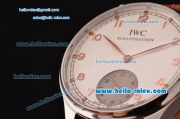 IWC Portuguese Hand-Wound AS 6497 Automatic Steel Case with White Dial Numeral Markers and Brown Leather Strap