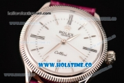 Rolex Cellini Time Asia 2813 Automatic Steel Case with White Dial Burgundy Leather Strap and Stick/Roman Numeral Markers