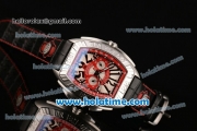 Franck Muller Conquistador Grand Prix Miyota OS20 Quartz Steel Case with Black Leather Bracelet White Dial and Black Markers