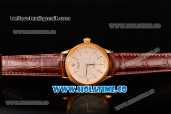 Rolex Cellini Time Asia 2813 Automatic Yellow Gold Case with White Dial Brown Leather Strap and Stick Markers