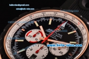 Breitling Chrono-Matic Swiss Valjoux 7750-DD Automatic Rose Gold Case with Black Bezel Black Rubber Strap and Stick Markers