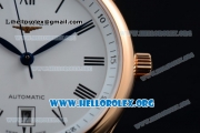 Longines Master Swiss ETA 2824 Automatic Rose Gold Case with White Dial and Black Leather Strap (AAAF)