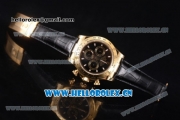 Rolex Cosmograph Daytona Clone Rolex 4130 Automatic Yellow Gold Case with Black Dial Stick Markers and Black Leather Strap (BP)