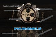 Rolex Daytona Vintage Edition Chrono Miyota OS20 Quartz Steel Case with White Dial and Black Leather Strap