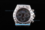 Rolex Daytona Oyster Perpetual Automatic with White Bezel,Black MOP Dial and Roman Marking-Black Leather Strap
