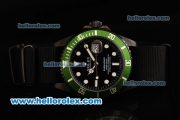 Rolex Submariner Automatic Movement PVD Case with Black Dial - Green Bezel and Black Nylon Strap