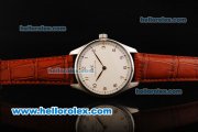 IWC Schaffhausen Swiss ETA 6497 Manual Winding Movement Steel Case with RG Arabic Numerals - White Dial and Red Leather Strap IWC Schaffhausen Swiss ETA 6497 Manual Winding Movement Steel Case with RG Arabic Numerals - White Dial and Red Leather Strap