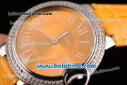 Cartier Ballon Bleu Swiss Quartz Stainless Steel Case with Yellow Leather Strap Diamond Bezel and Yellow Dial