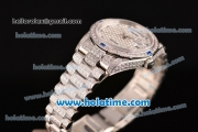 Rolex Day Date Automatic Movement Full Steel with Full Diamond and Blue Diamond Markers