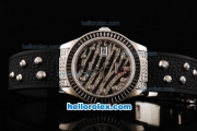 Rolex Datejust Automatic Movement Steel Case with Black/Diamond Dial-Diamond Markers and Black Rubber Strap