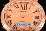 Cartier Rotonde De Miyota Quartz Rose Gold Case with Rose Gold Dial Diamonds Bezel and Roman Numeral Markers